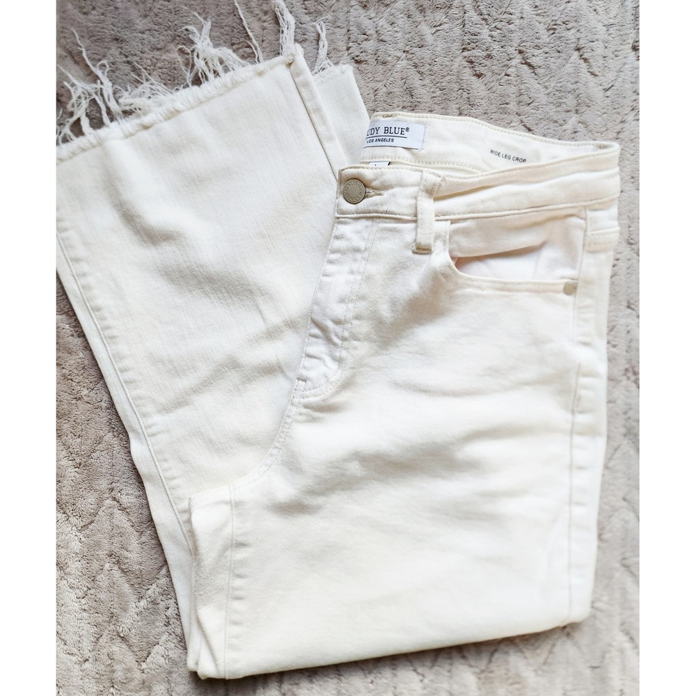 Judy Blue Los Angeles White Wide Leg Crop Frayed Hem Jeans Size 7/28